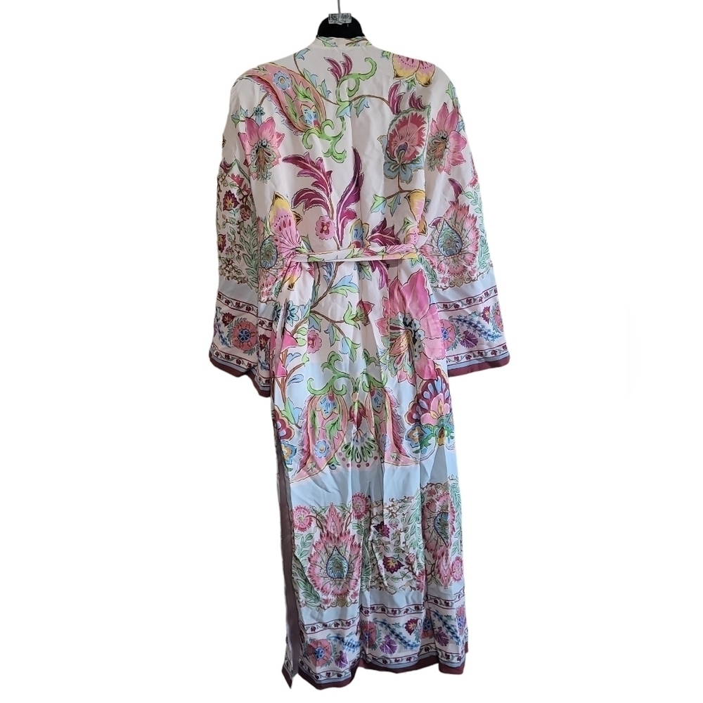 Zara Floral Pink Green Multicolor Printed Kimono Jacket With Belt Sz Small NWT - Picture 8 of 10
